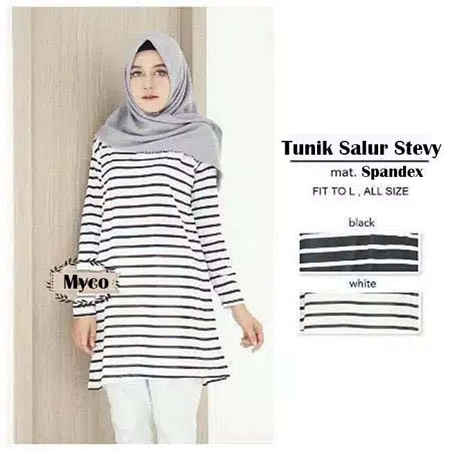 Tunik Spandex salur stevy lengan Panjang