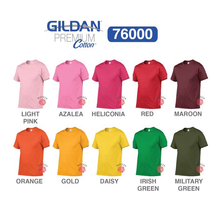 Moteza Kaos Polos Combed 24s - GILDAN Premium Cotton 76000 - WARNA (Warm)