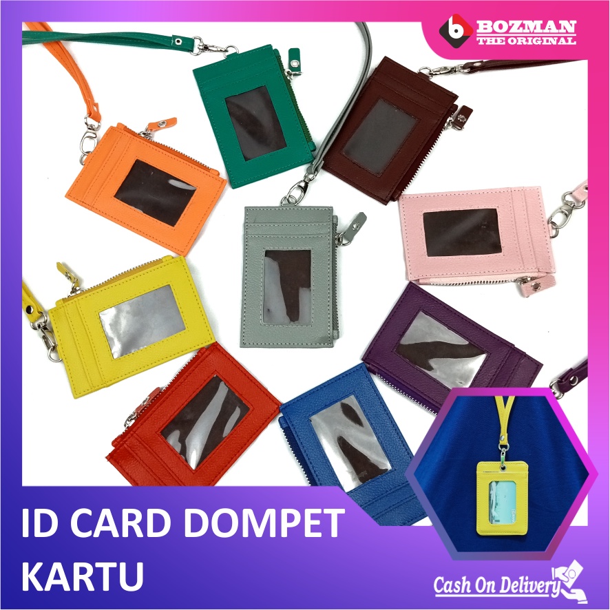 LANYARD ID CARD NAMETAG RESELETING DOMPET CARD HOLDER KULIT PU LEATHER PREMIUM