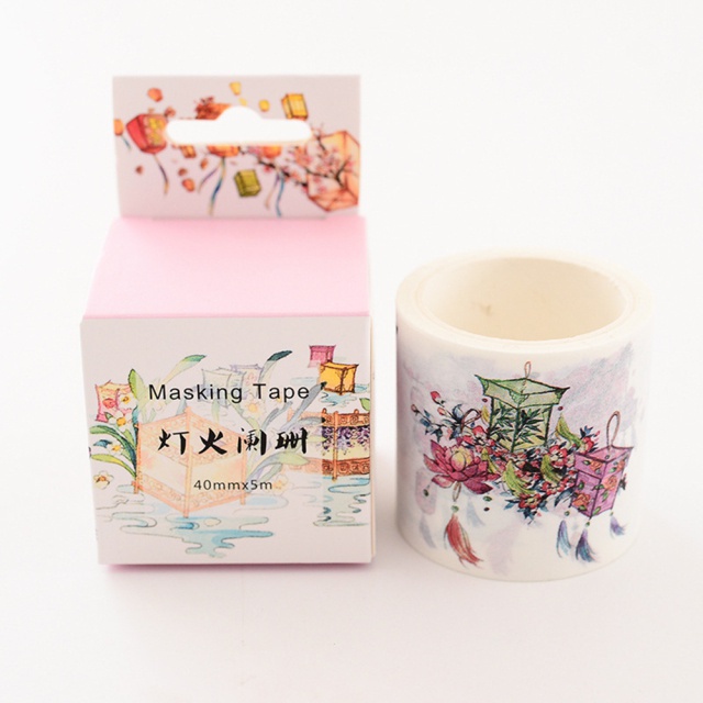 Tape Masking Washi Motif Pemandangan Bunga China Vintage Untuk Dekorasi Diary / Scrapbook DIY