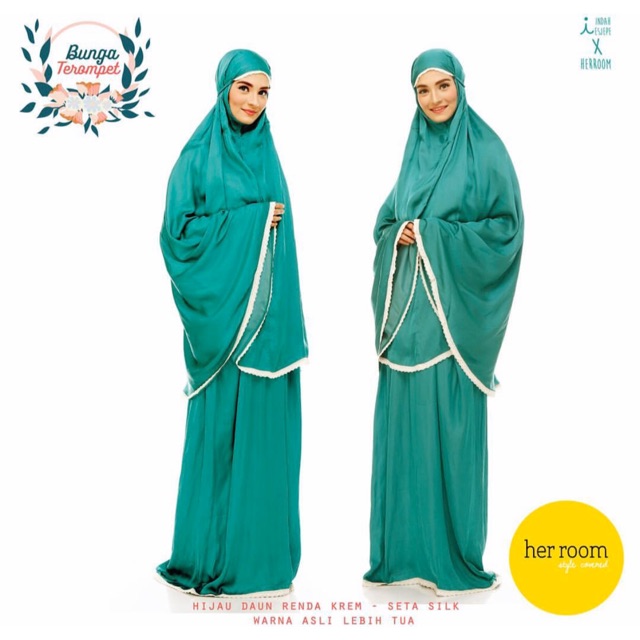 Mukena Herroom Bahan Satin Seta Silk Warna Hijau