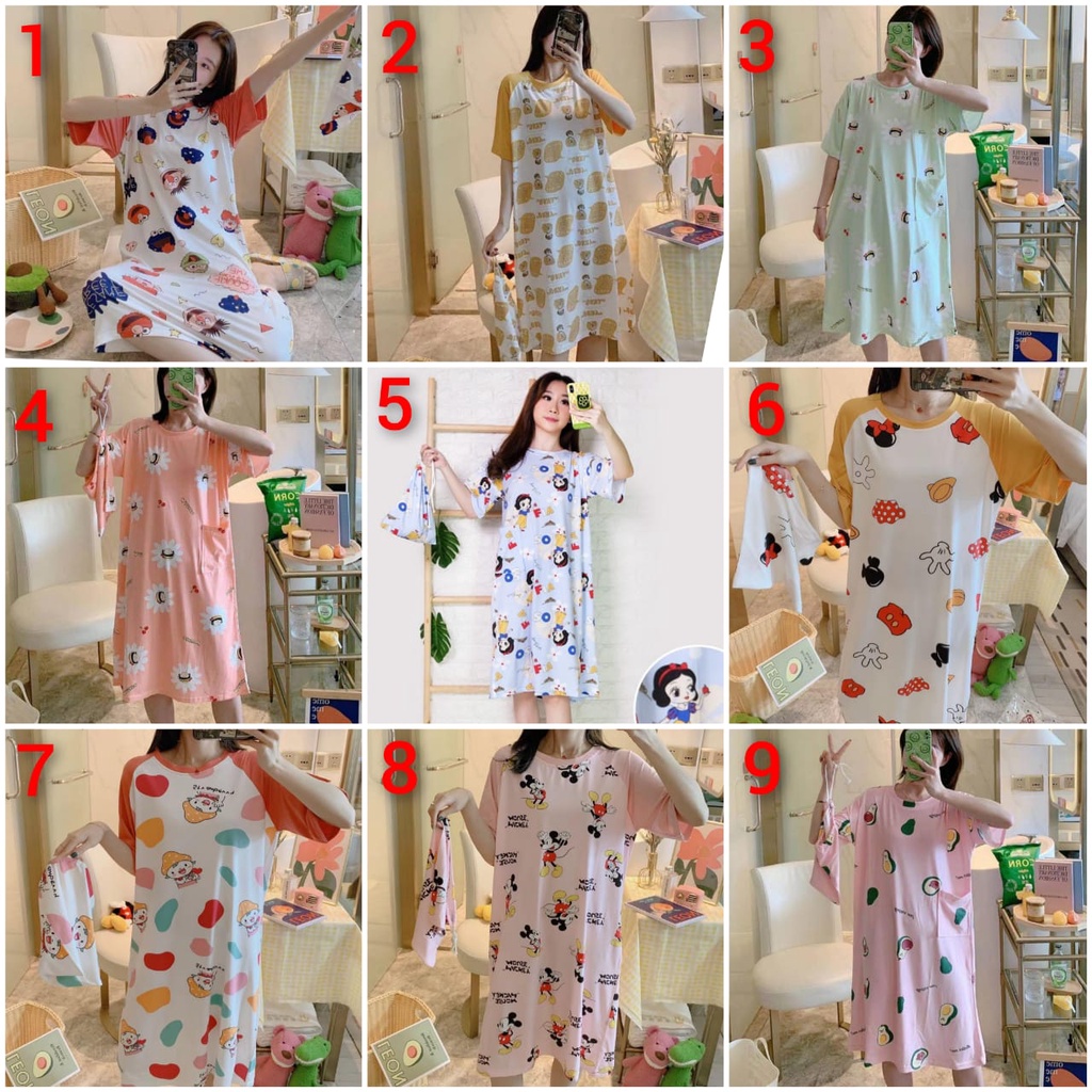 Baju tidur daster bahan spandek import streat dan tebal free pouch