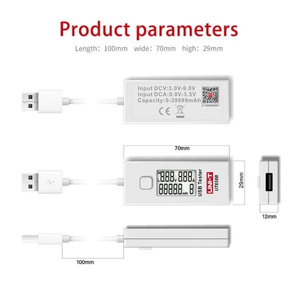 AKN88 - UNI-T UT658B -Digital LCD Portable Mini USB Tester 9V Max