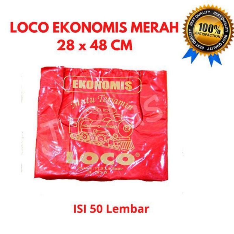 Kantong Plastik Kresek Loco Merah Ekonomis Uk 28 X 48 cm 50 Lembar