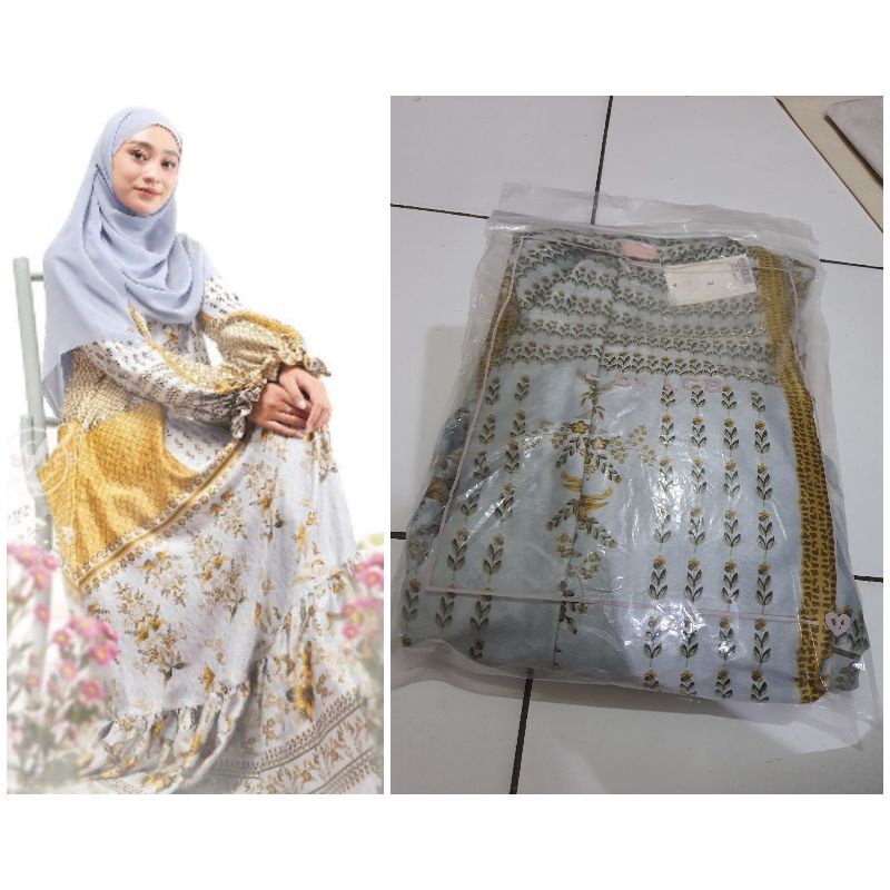 NO BOX LBYLCB Elbise Dress Lelie Bloom in Canary Blue