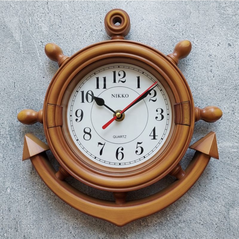 Jam Dinding Bunyi Jangkar Unik Nahkodah Jangkar Kapal Bunyi Suara Melody Bell Motif Wood