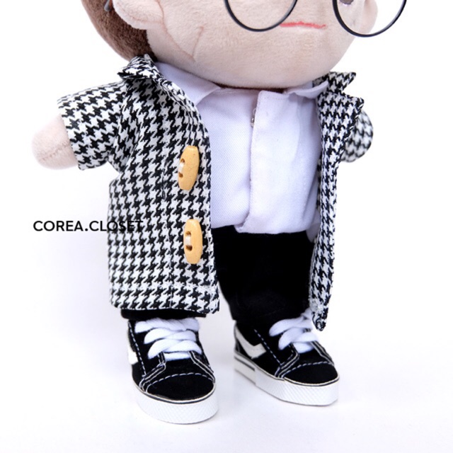 20cm Kpop Doll Clothes - Houndstooth Long Coat