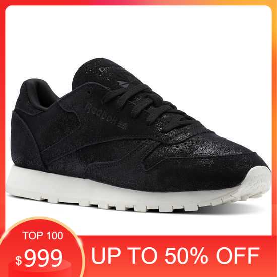 REEBOK CLASSIC LEATHER SHIMMER. WOMEN. BLACK.CHALK. ORIGINAL BS9856 Berkualitas