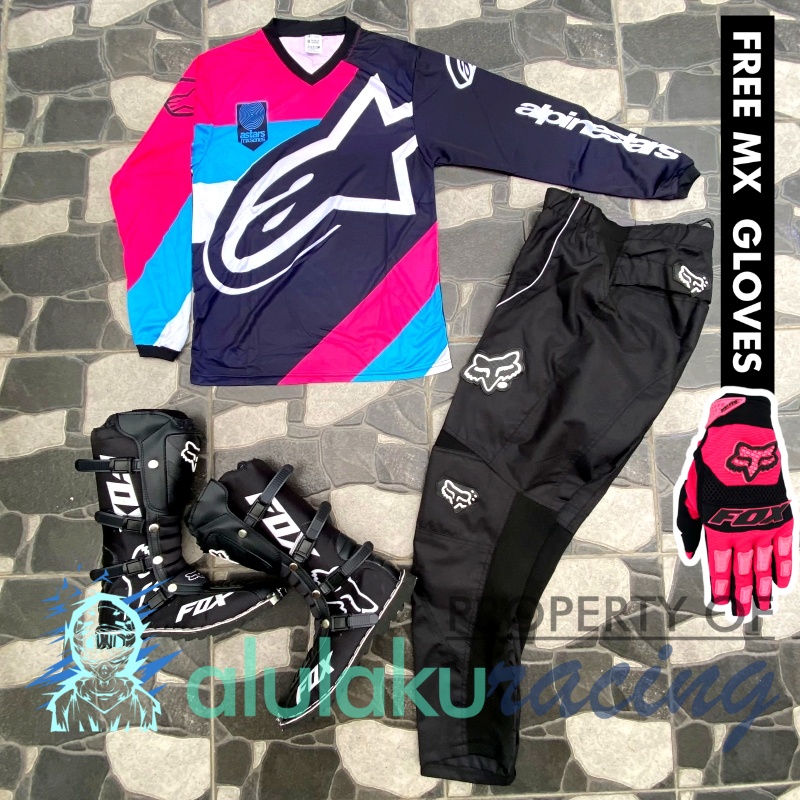 Jersey, Celana, Sarung Tangan &amp; Sepatu Fullprint with Protectors Fullset MX Trail Motocross - Paket Bundling ASCTFG050101-F48