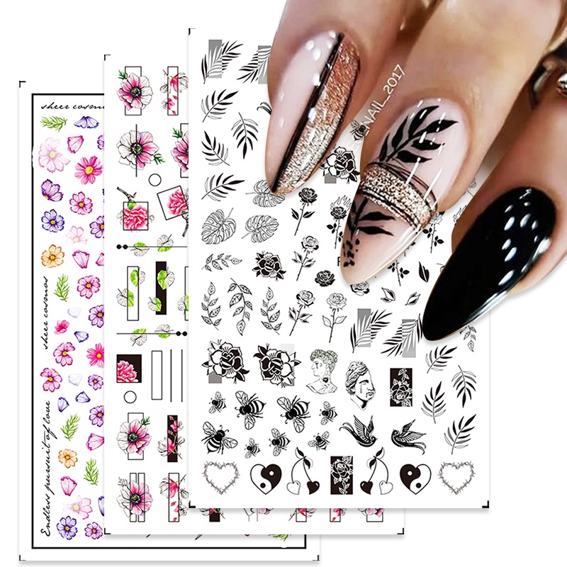 1 Pc Stiker Kuku 3d Motif Bunga Daun Abstrak Untuk Dekorasi Nail Art