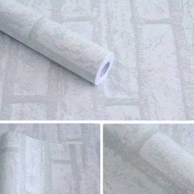 Wallpaper stiker dinding motif batu bata putih ukuran 45 cm x 10 meter isi 5 roll