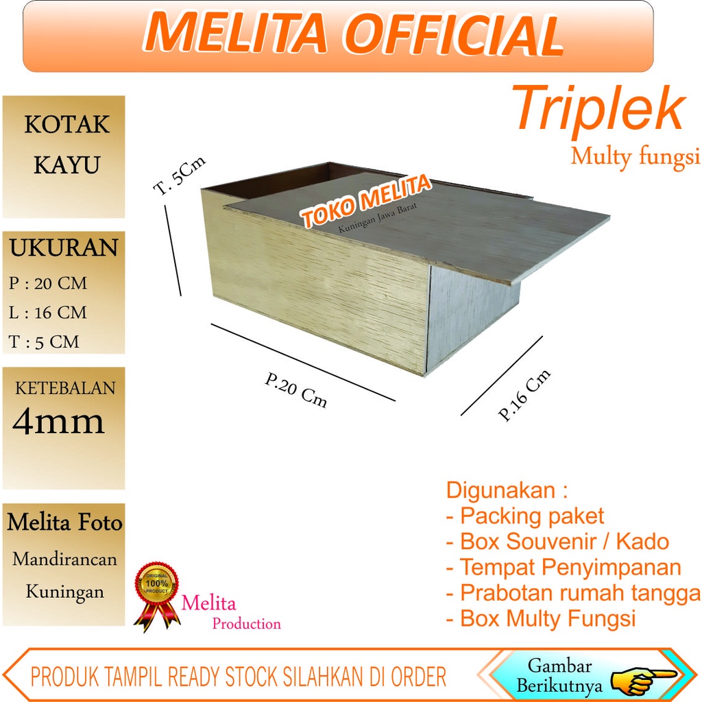 

Kotak 20x16x5 Cm bahan kayu triplek tebal 4mm
