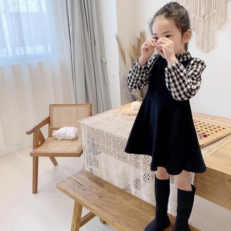 DK32 NEW Dress lengan panjang  /baju dress anak /pakaian bayi anak perempuan motif kotak - kotak