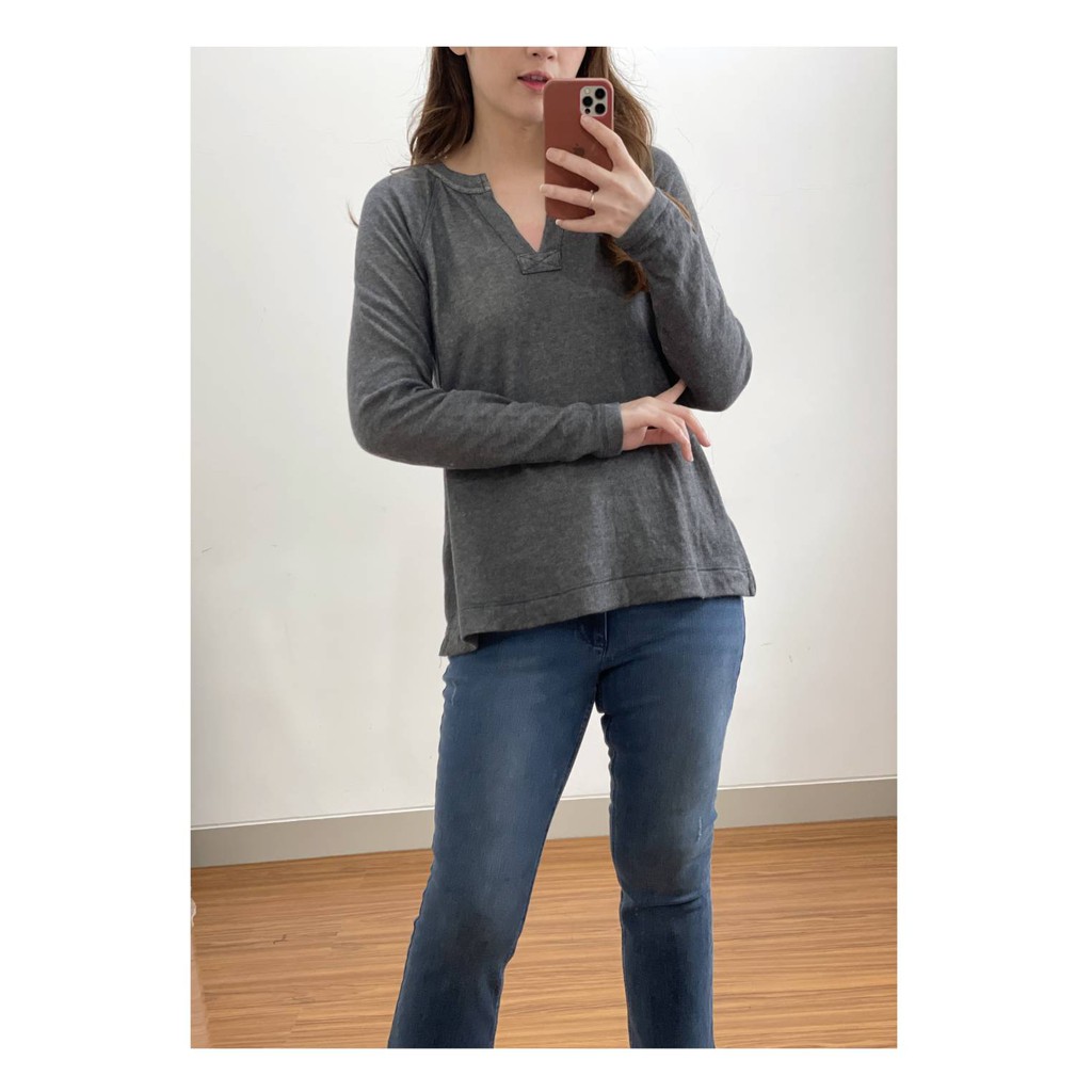 Old NY grey split neck longsleeve marled sweater