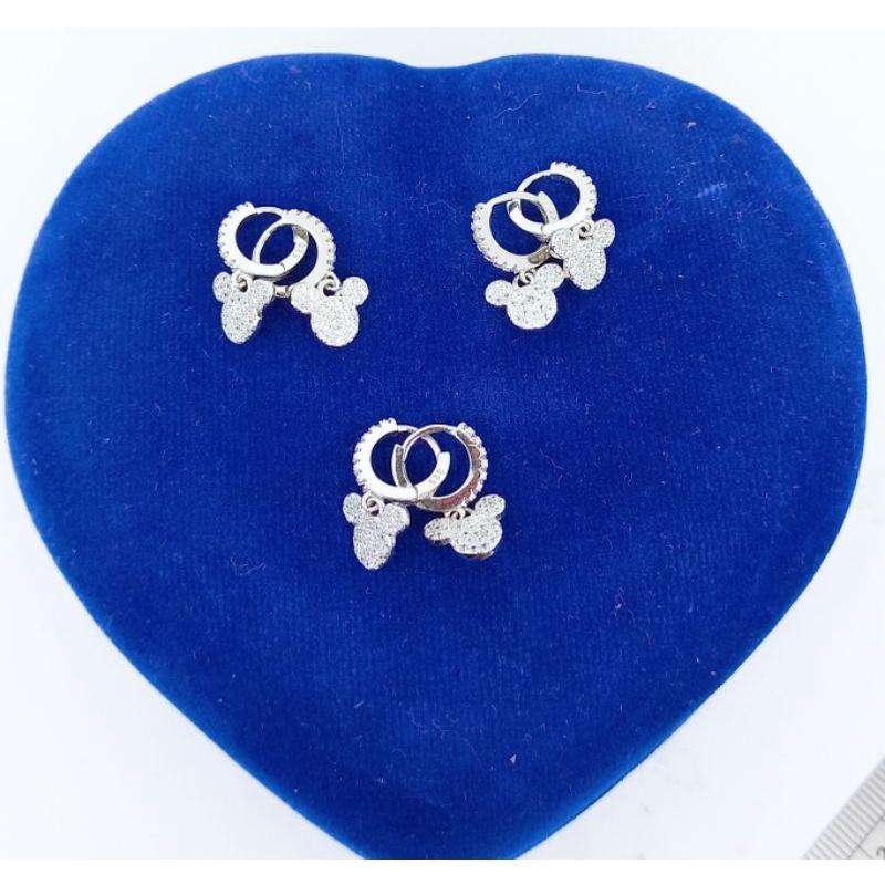 anting jepit listring mp + m. kepala mickey mp / anting jepit perak asli silver 925 lapis emas