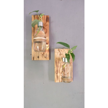 1 ( satu ) SET Pot vas bunga kaca gantung propagation | vas bunga gantung jati belanda | hiasan pot 