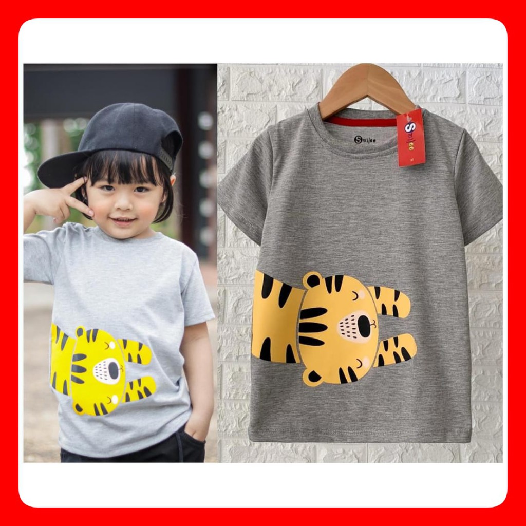  Kaos Anak Cowok  Smilee Murah Abu Tiger Size 1 5Tahun 