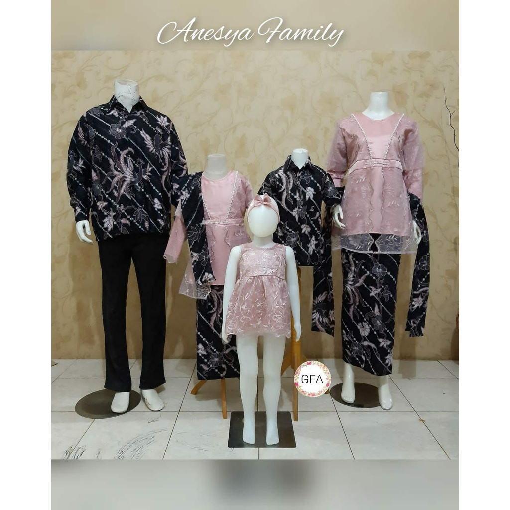 SHOPASHOP SOLO Batik Kebaya Family Couple Keluarga Jumbo / Ayah ibu anak cewek anak cowo payet Dotty Tulle Mutiara Hitz 2022