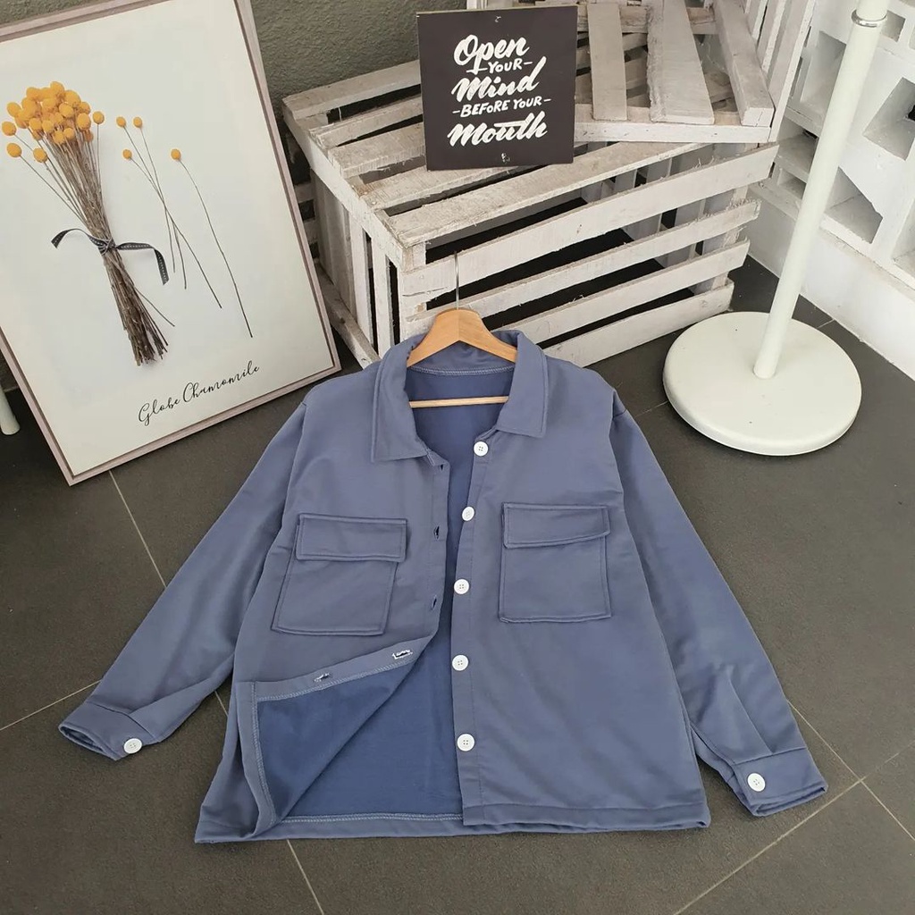 Shirt Jacket Fleece Wanita Oversize / Jaket Kemeja Wanita Material Fleece Premium / Kemeja Jaket Tebal Cewek Korean Style