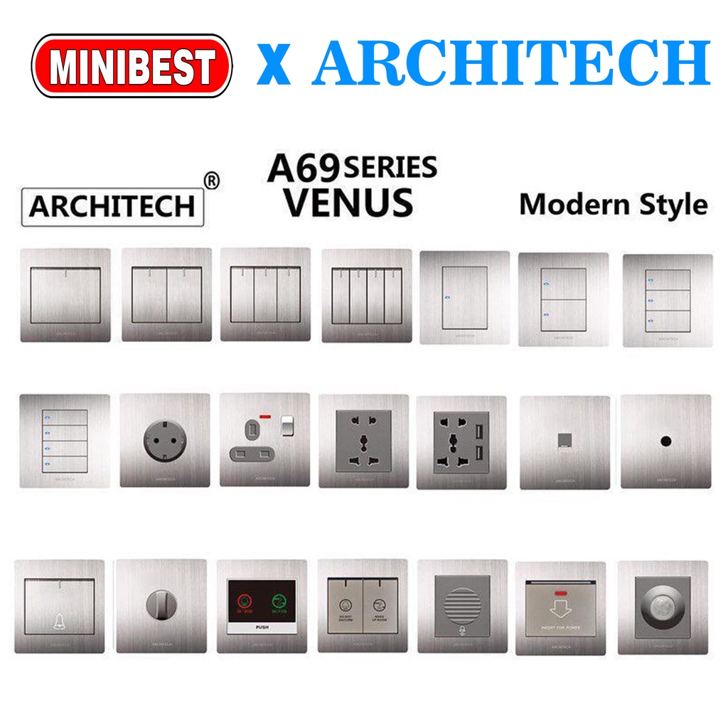 [NEW] VENUS A69 ARCHITECH SAKLAR LAMPU/ STOP KONTAK SAKELAR/ CETEKAN/ COLOKAN ARCHITECH