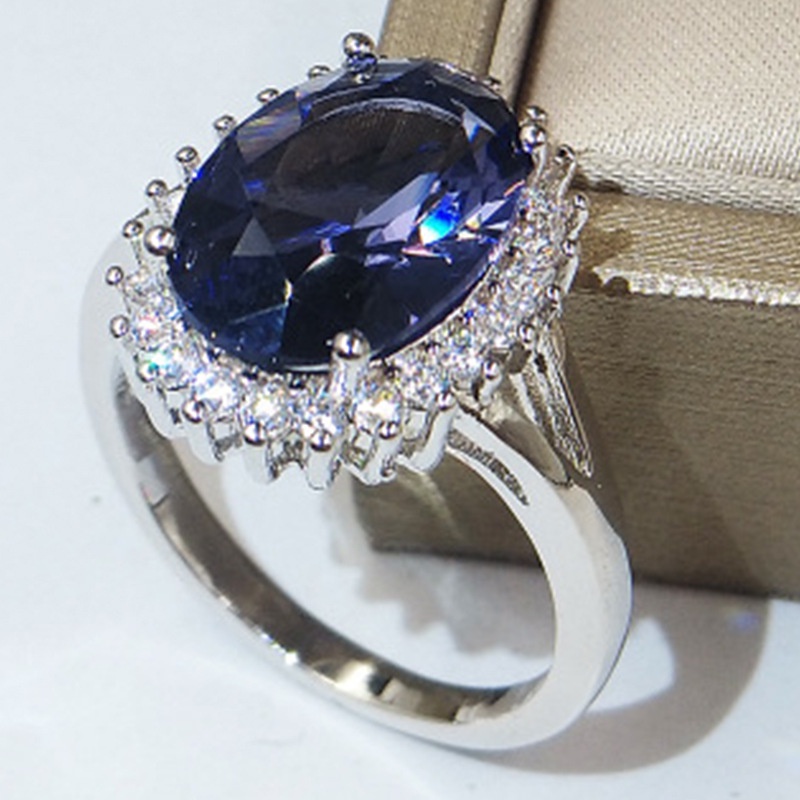 Cincin Bentuk Telur Bulat Bahan Stainless Steel Warna Biru Royal Untuk Wanita