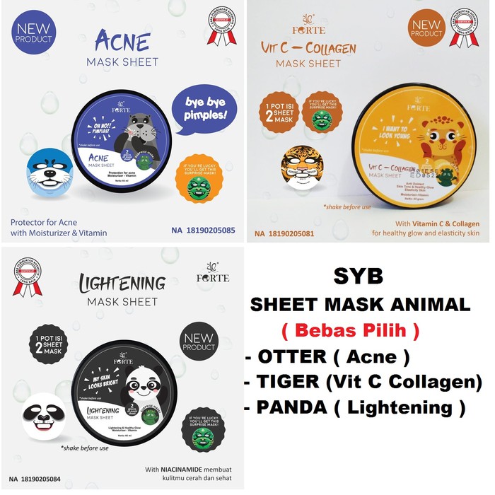 ✨LACIKOSME✨ SYB FORTE ANIMAL MASK SHEET ORIGINAL - SYB NATURGO MASKER HUT MUN GEL BPOM