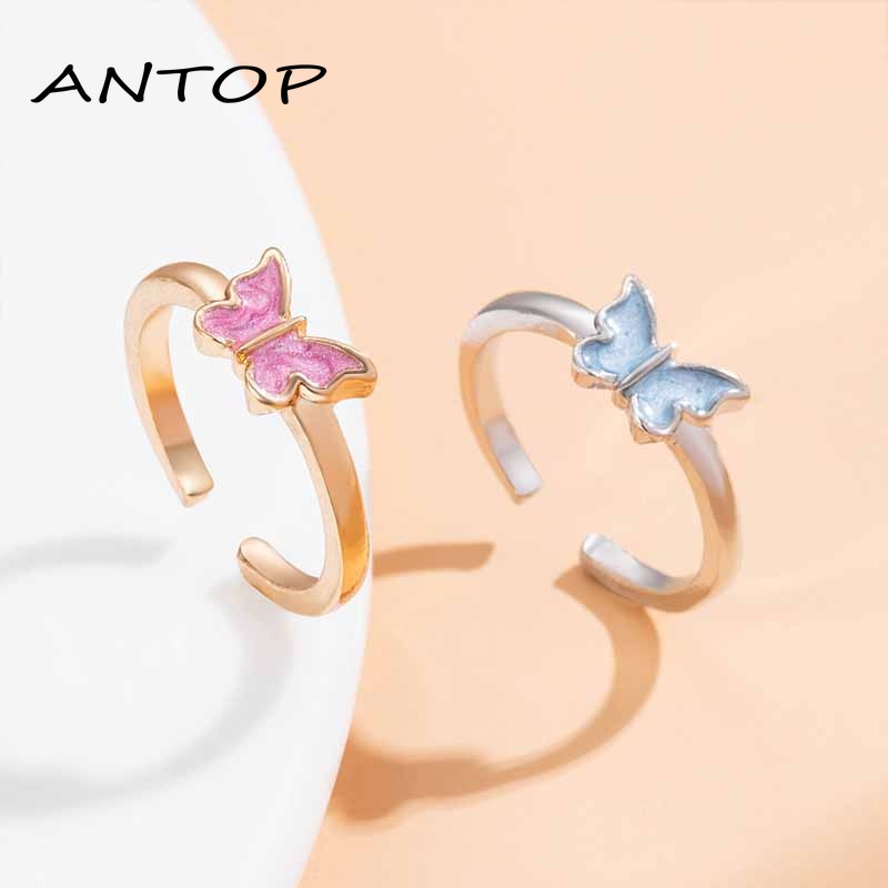 Cincin Kupu-kupu Yang Dapat Disesuaikan Elegan Sederhana Desain Cincin Emas Aksesoris Perhiasan Fashion Wanita ANTOP