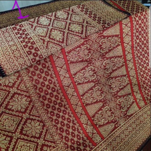 Songket palembang asli tenun tangan motif lepus pengantin merah dan maroon