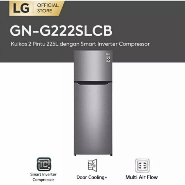 LG Kulkas 2 Pintu 225L Smart Inverter GN-G222SLCB Door Cooling 222SLCB