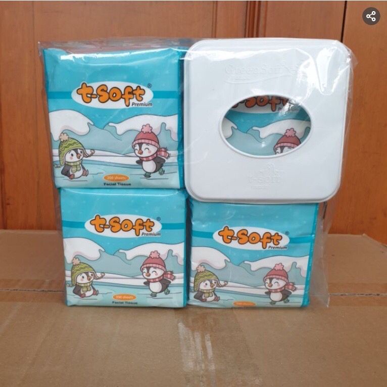 Tissue Kecil Facial Mask T- Soft 1 kemasan Isi 4 Pack Non Dispenser Tanpa tempat tisu Premium 200 sh