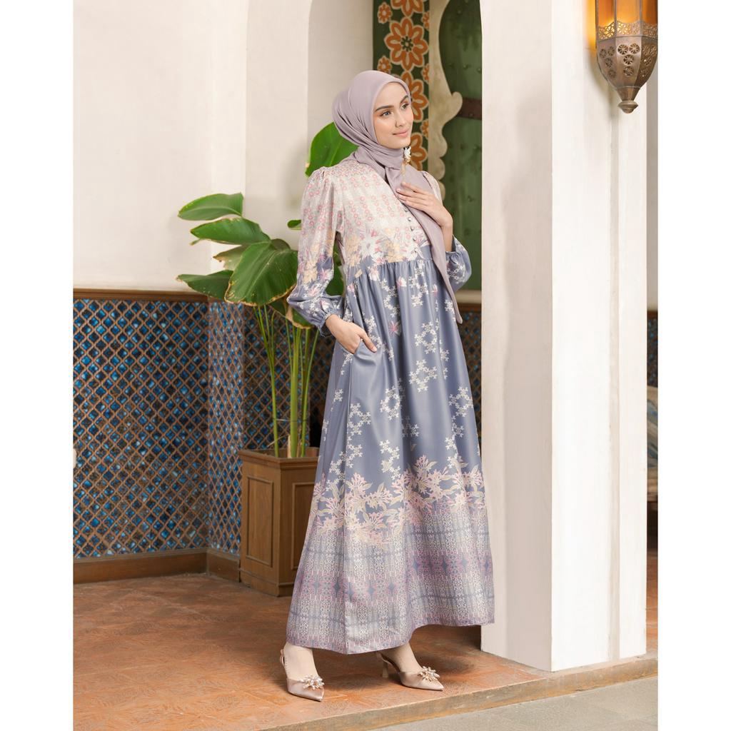 Aluna Dress - 4 Warna | Zysku Xena | Dress Gamis Print Motif Busui Friendly