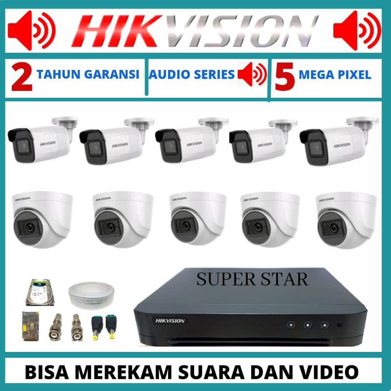 PAKET CCTV HIKVISION 16 CHANNEL 10 KAMERA 5MP AUDIO SERIES BISA MEREKAM SUARA DAN VIDEO