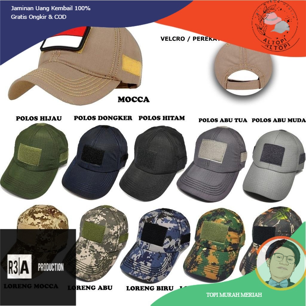 TOPI TACTICAL VELCRO PEREKAT RIPSTOP OUTDOOR LAPANGAN TOPI MILITER TOPI TACTICAL MURAH TOPI TNI