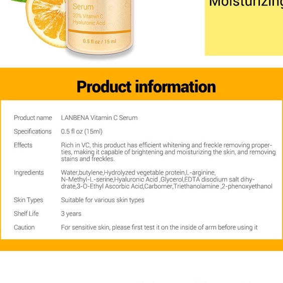 [BARU]LANBENA VITAMIN C SERUM-Mencerahkan Wajah Pemutih Melembabkan Anti-kerut Perawatan kulit (30ml)