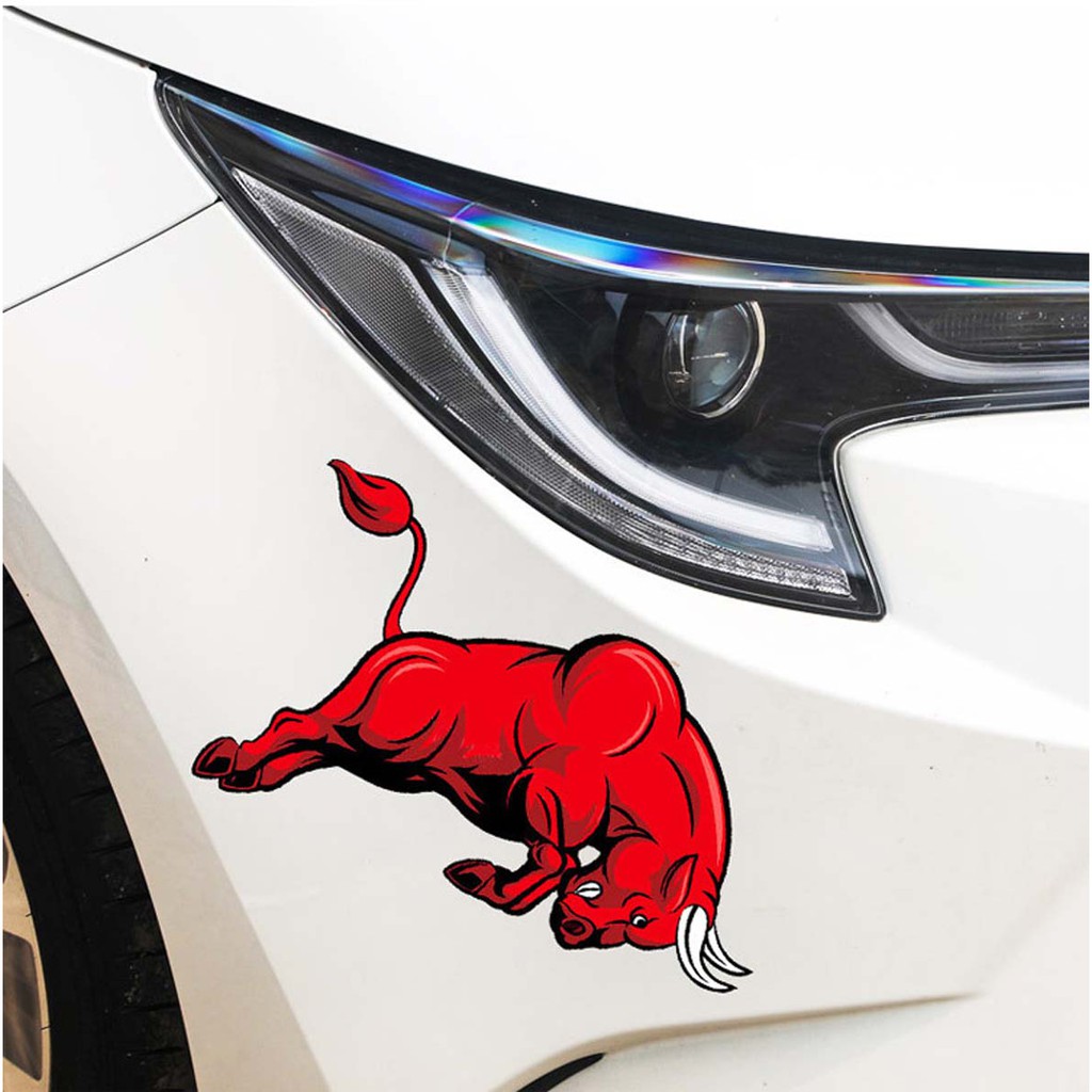 Stiker Dinding Desain Kartun Kepala Banteng Warna Merah Bahan Vinyl Untuk Dekorasi Mobil