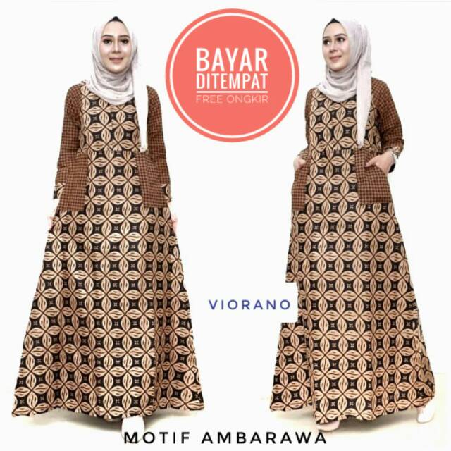 Gamis Wanita Muslimah Batik Pocket Zipper Depan Gamis Cewek Muslimah Dengan Saku Motif Batik