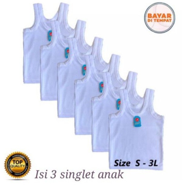 Paket 3 PCS Kaos Dalam/ Singlet Bayi/Anak Putih RIANI/ORIN usia 0-12 tahun Size S, M, L, XL, 3L