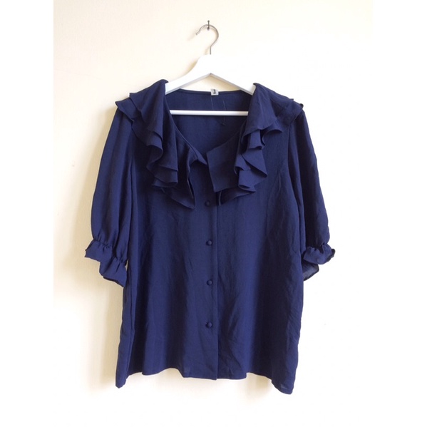 Romi Story Navy Ruffle Blouse