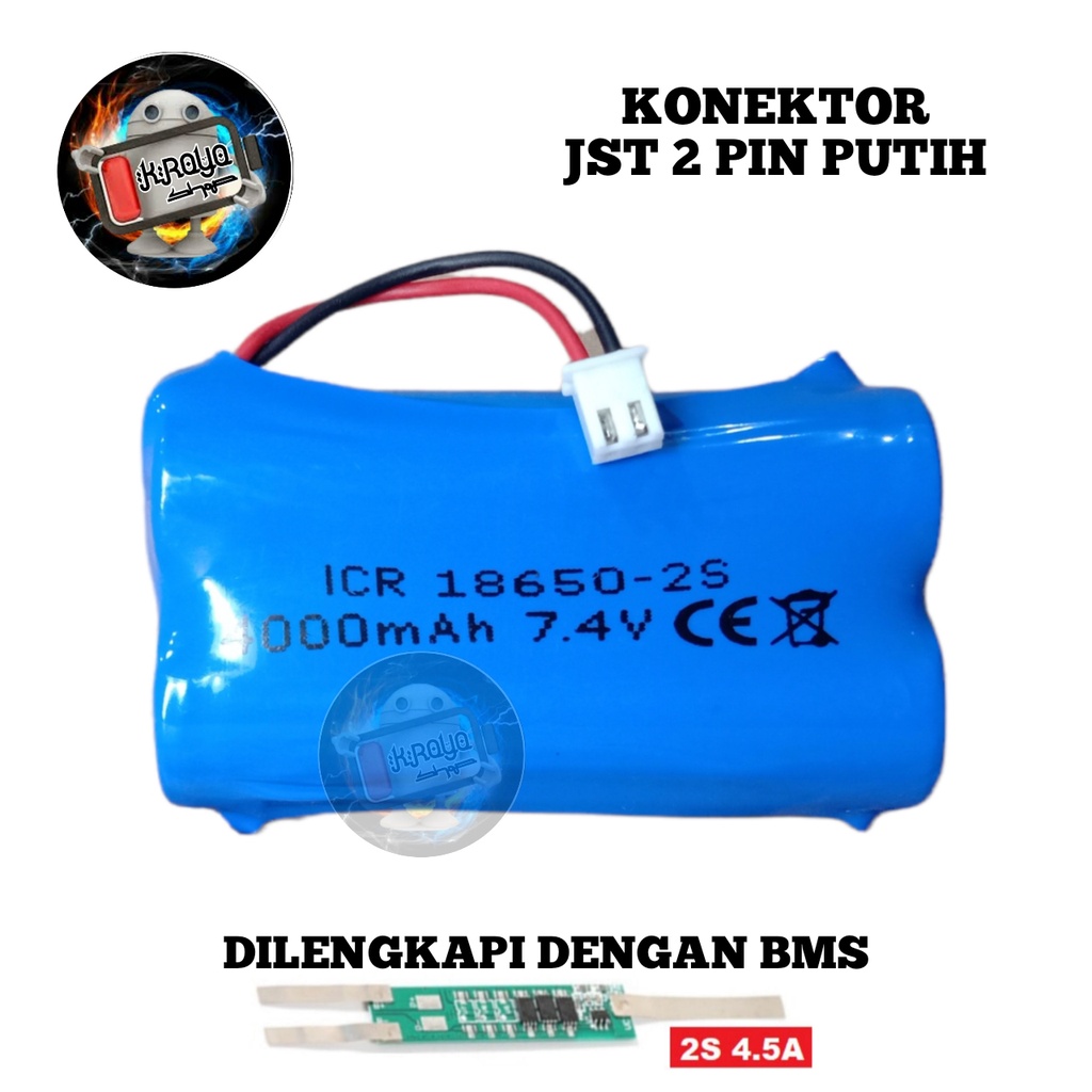 Baterai Remot Control / RC / Baterai Speaker Aktif &amp; Elektronik Lainnya 2X 18650-2S 7.4V Protektor BMS 4.5A Konektor JST 2 PIN PUTIH