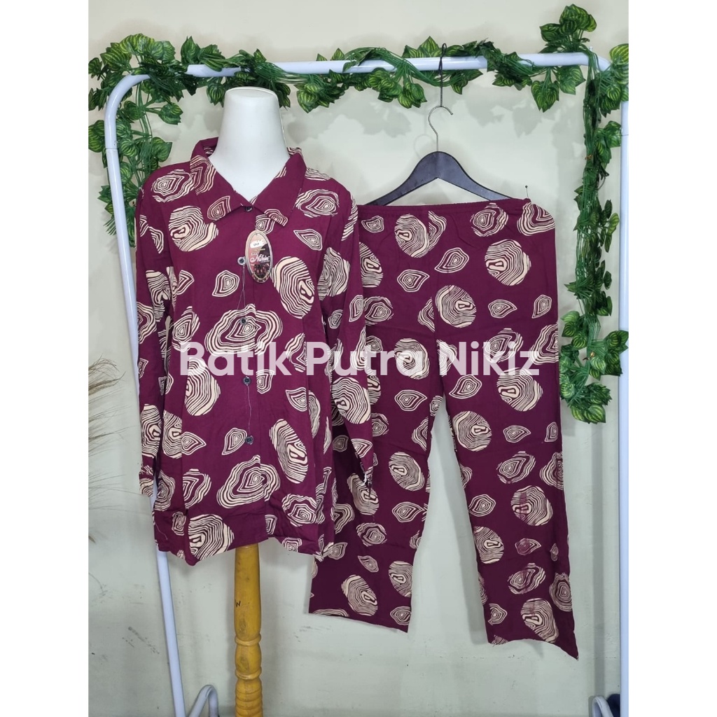 ONE SET SETELAN TIE DYE PAKAIAN TIDUR KEMEJA RAYON CELANA