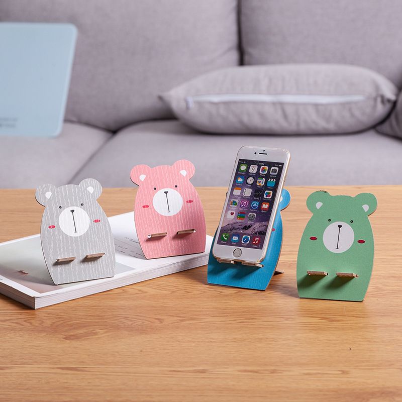 Stand Holder Phone Full Kayu Lucu Warna Warni Kucing dan Kelinci AH028 - ACS