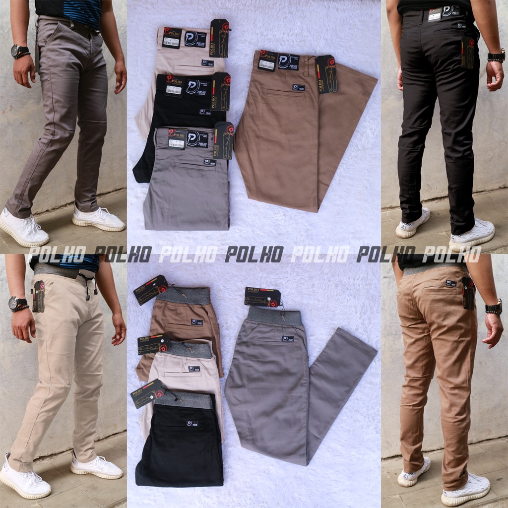 CELANA CHINO Panjang pria Slimfit KERJAHARIAN Santai Casual Formal Hitam Abu Cream Mocca Size 27-38