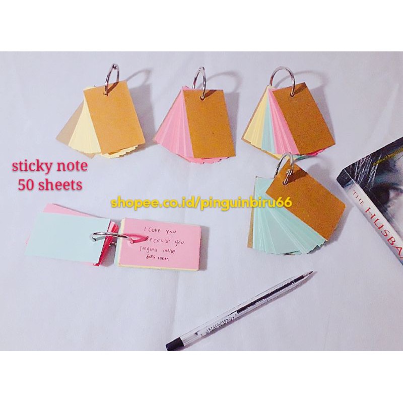 

STICKY NOTE 50 SHEETS 6.5 x 4 cm.kertas halus tidak mudah robek.Ring baja stainless