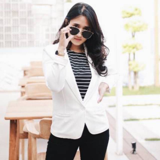 Blazer putih wanita formal  kantor blazer kerja korea lengan tangan panjang /jas kantor putih