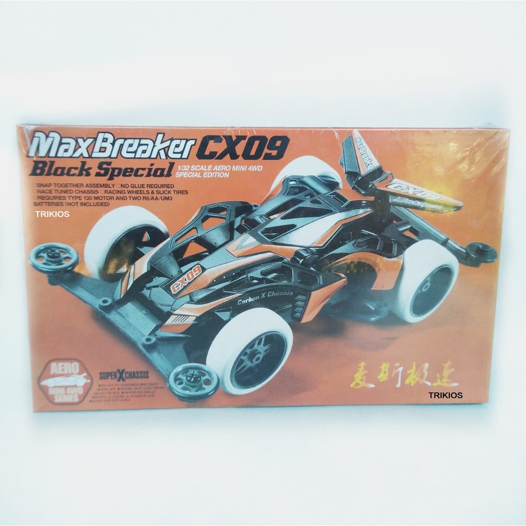 Rep. Tamiya Mini 4wd Merk Ruize Max Breaker CX09 Black Special Super X Chassis