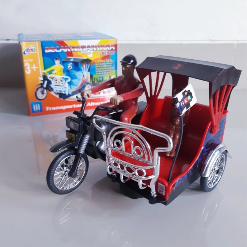 Mainan Becak Motor Nusantara Baterai - Miniatur Bentor Anak Batre