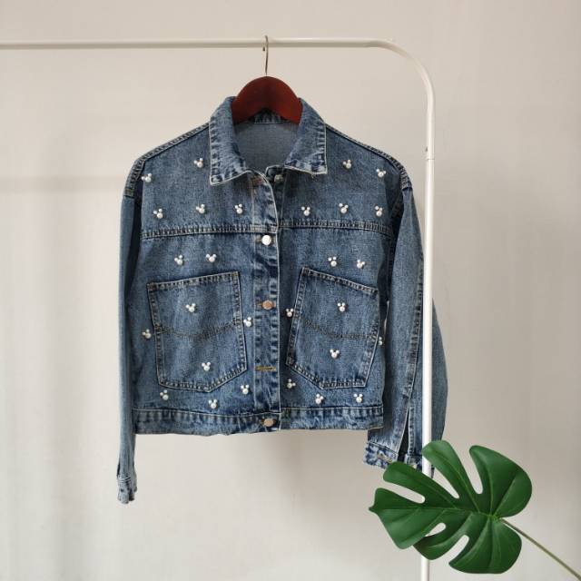 Jaket jeans mutiara kepala mickey import bkk hk chn bangkok china
