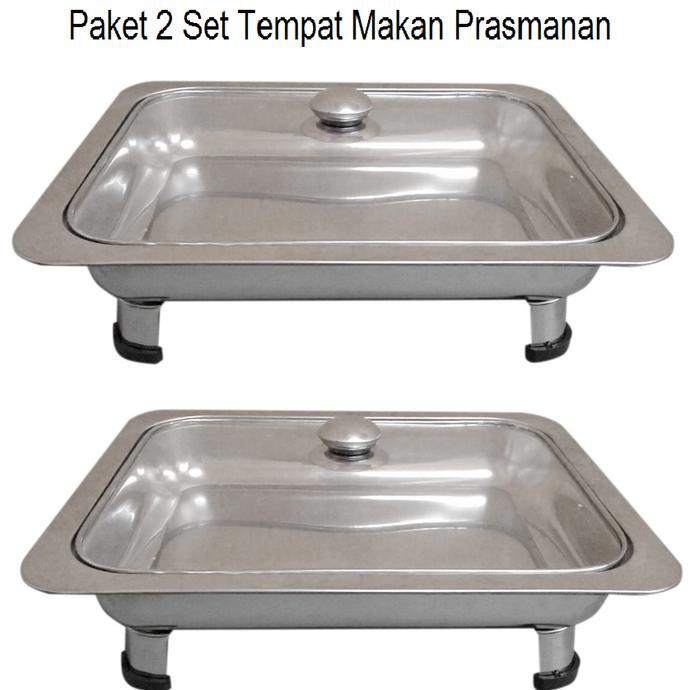 Tempat Makan Prasmanan Tutup Kaca 555 Paket 2 Set- Silver