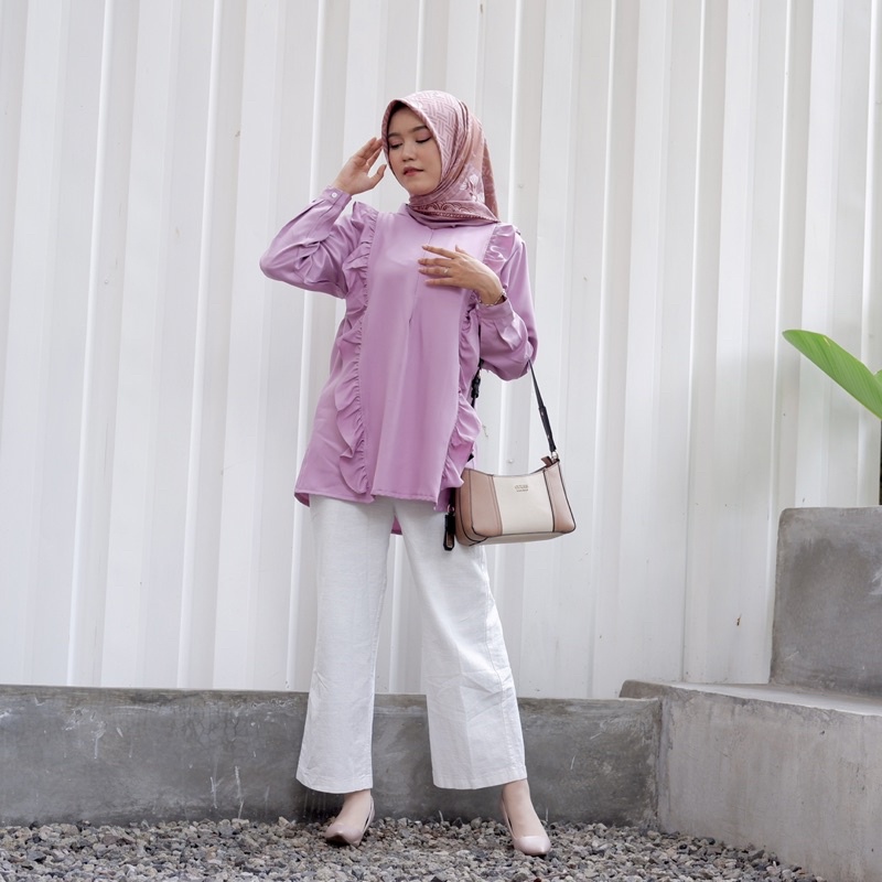 KEMEJA BLOUSE WANITA ATASAN POLOS LILAC MODEL RAFFLE