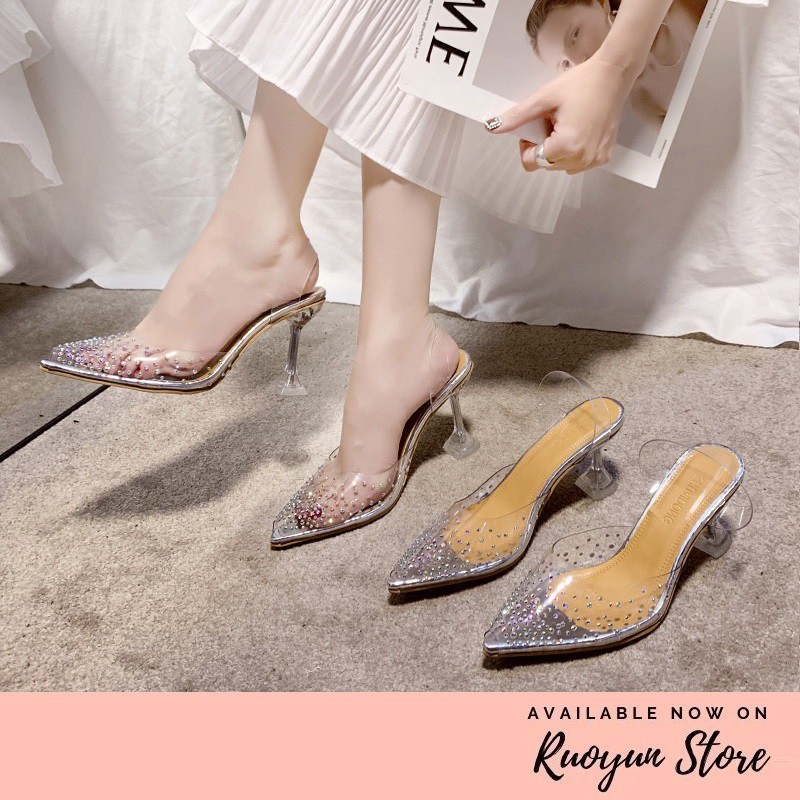 RYX - Rhinestone Bride Sepatu Hak Runcing Model Transparan - Ori Import